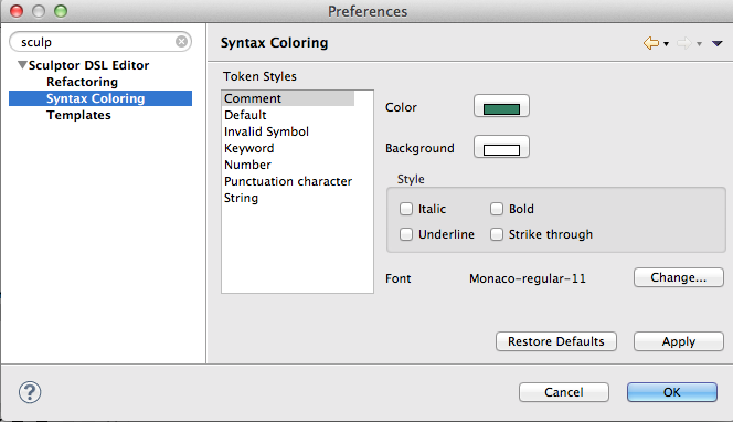 Preferences Syntax Coloring